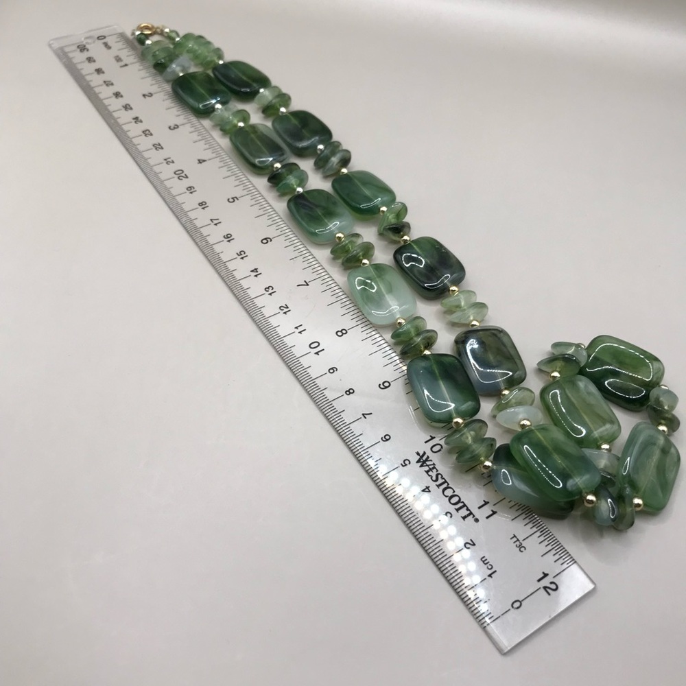 Marbled Green Acrylic & Silver-Tone Bead Necklace - Picture 4 of 5